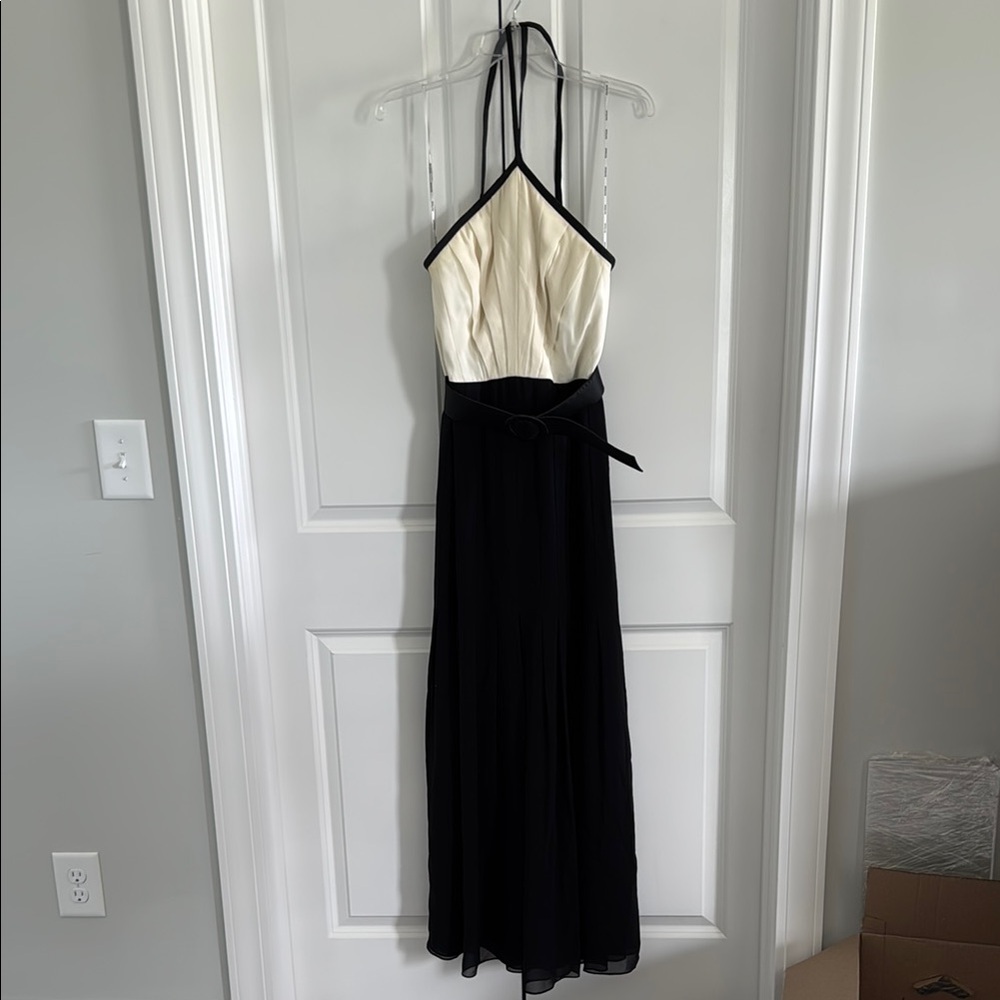 Kay Unger Cream and Black Halter Maxi Dress
